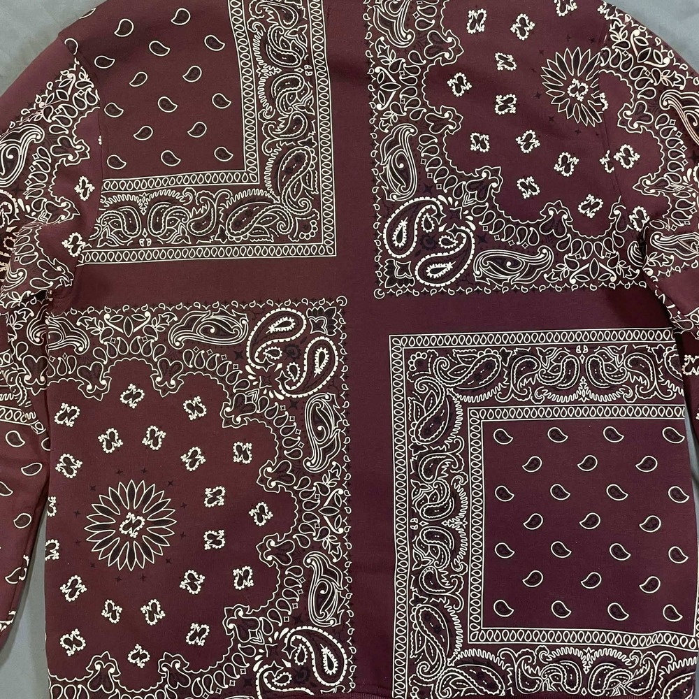 Dogg Supply by Snoop Dogg Mens Large Burgundy Bandana Paisley Patchwork Hoodie - Picture 4 of 12